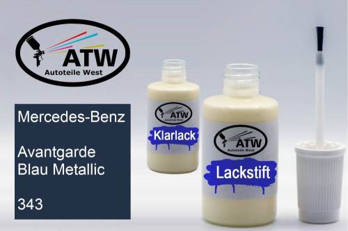 Mercedes-Benz, Avantgarde Blau Metallic, 343: 20ml Lackstift + 20ml Klarlack - Set, von ATW Autoteile West.